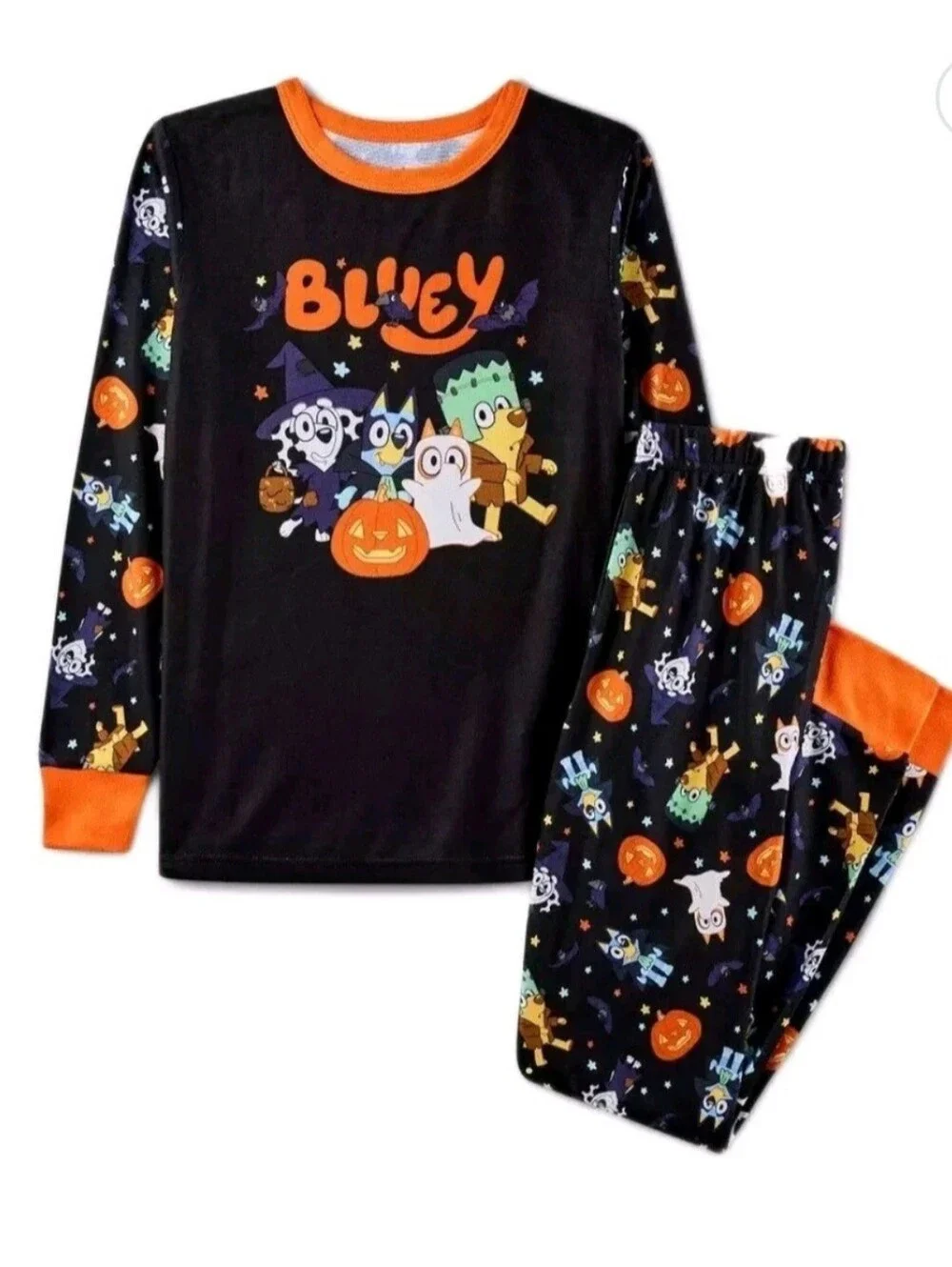 Boys 2-Piece Black & Orange Bluey Halloween Top & Pants Pajama Set Size 4